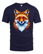 Vibrant Fox Face T-Shirt - navy t-shirt on white background