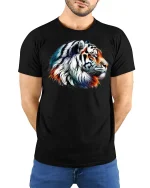 Majestic Tiger Head Graphic T-Shirt - model with hands behind back, wearing Black T-shirt and blue jeans