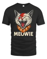 Meowie Rockstar Cat Funny T-Shirt - black t-shirt on white background