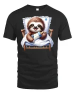 Cute Baby Sloth Bedtime T-Shirt - black t-shirt on white background