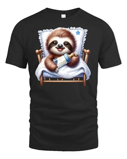 Cute Baby Sloth Bedtime T-Shirt - black t-shirt on white background