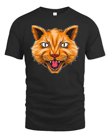 Angry Cat Face Graphic T-Shirt - black t-shirt on white background