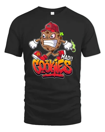 Mad Cookies Cartoon Graphic Tee - black t-shirt on white background