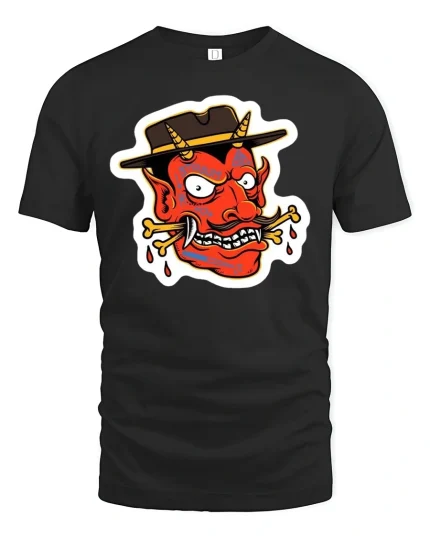 Retro Cartoon Devil Head Tee - black t-shirt on white background