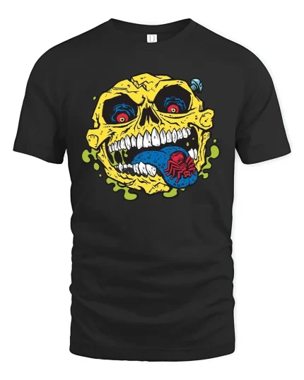 Creepy Skull Spider Tongue Tee - black t-shirt on white background