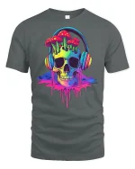 Trippy Skull T-Shirt - gray t-shirt on white background