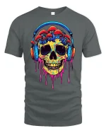 Trippy Skull Mushroom Headphones Tee - gray t-shirt on white background