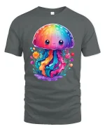 Cute Rainbow Jellyfish Kawaii T-Shirt - gray t-shirt on white background