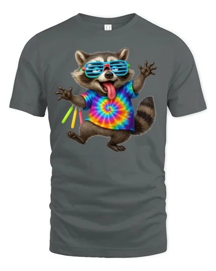 Party Raccoon Tie Dye T-Shirt - gray t-shirt on white background