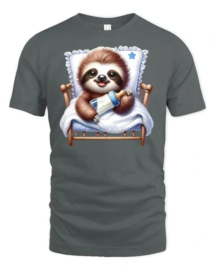 Cute Baby Sloth Bedtime T-Shirt - gray t-shirt on white background