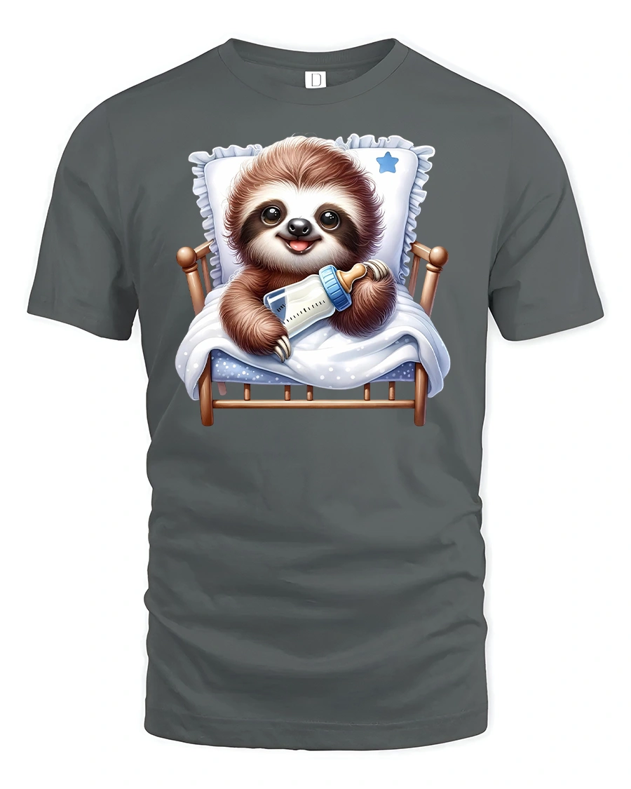 Cute Baby Sloth Bedtime T-Shirt - 1 Cute Baby Sloth Bedtime T-Shirt - gray t-shirt on white background