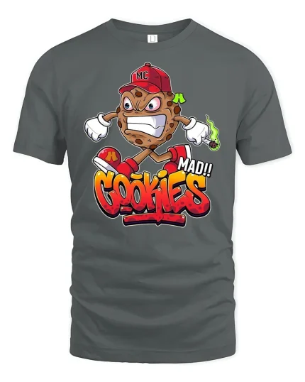 Mad Cookies Cartoon Graphic Tee - gray t-shirt on white background