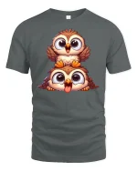 Cute Cartoon Owl Duo Tee - gray t-shirt on white background