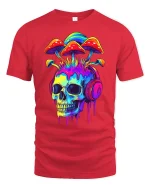 Mushroom Skull Headphones T-Shirt - red t-shirt on white background
