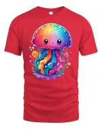 Cute Rainbow Jellyfish Kawaii T-Shirt - red t-shirt on white background