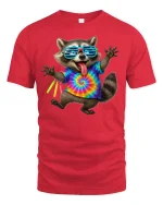 Party Raccoon Tie Dye T-Shirt - red t-shirt on white background
