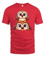 Cute Cartoon Owl Duo Tee - red t-shirt on white background