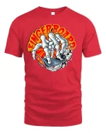 Fingerboard Skeleton Skate Tee - red t-shirt on white background