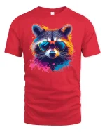 Cool Raccoon Sunglasses Tee - red t-shirt on white background