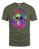 Trippy Skull T-Shirt - military green t-shirt on white background