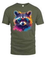 Cool Raccoon Sunglasses Tee - military green t-shirt on white background