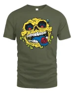 Creepy Skull Spider Tongue Tee - military green t-shirt on white background