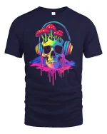 Trippy Skull T-Shirt - navy t-shirt on white background