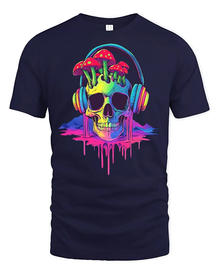Trippy Skull T-Shirt - 1 Trippy Skull T-Shirt - navy t-shirt on white background