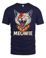 Meowie Rockstar Cat Funny T-Shirt - navy t-shirt on white background