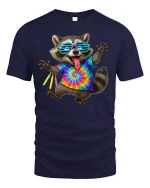 Party Raccoon Tie Dye T-Shirt - navy t-shirt on white background