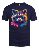Cool Raccoon Sunglasses Tee - navy t-shirt on white background