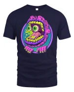 Trippy Monster Face Graphic Tee - navy t-shirt on white background