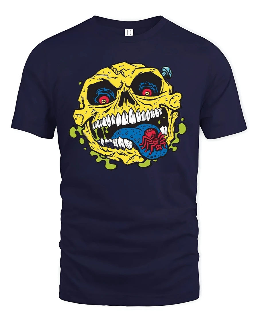 Creepy Skull Spider Tongue Tee - 1 Creepy Skull Spider Tongue Tee - navy t-shirt on white background