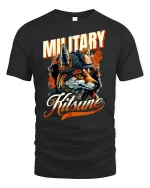 Military Kitsune Warrior Fox T-Shirt - black t-shirt on white background