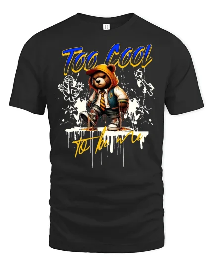 Too Cool Bear Streetwear T-Shirt - black t-shirt on white background