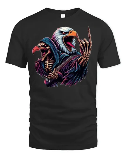 Eagle Skeleton Heavy Metal Tee - black t-shirt on white background