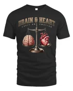 Brain and Heart Balance T-Shirt - black t-shirt on white background