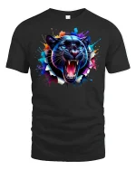 Roaring Panther Face T-Shirt - black t-shirt on white background