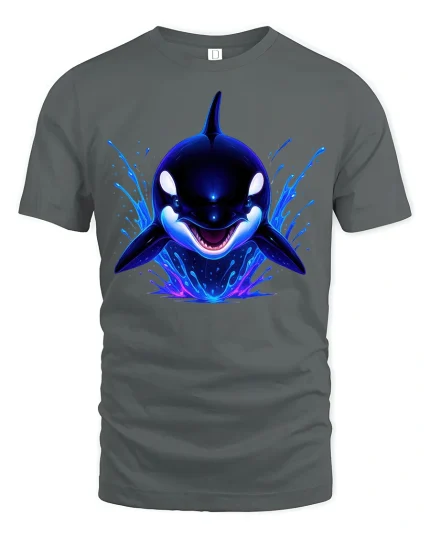 Fierce Orca Whale Splash T-Shirt - gray t-shirt on white background