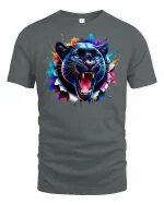 Roaring Panther Face T-Shirt - gray t-shirt on white background