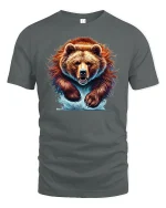Wild Grizzly Bear Power T-Shirt - gray t-shirt on white background
