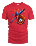 Patriotic Baseball Bat Glove Tee - red t-shirt on white background