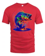 Neon Splash Bass Fish T-Shirt - red t-shirt on white background