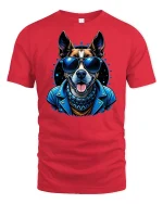 Cool Dog Sunglasses Biker T-Shirt - red t-shirt on white background