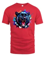 Roaring Panther Face T-Shirt - red t-shirt on white background