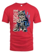 Streetwear Raccoon Hoodie T-Shirt - red t-shirt on white background