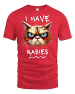 Funny Angry Cat I Have Rabies T-Shirt - red t-shirt on white background