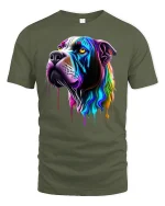 Rainbow Drip Dog Art Tee - military green t-shirt on white background