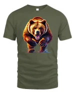 Fierce Grizzly Bear Tee - military green t-shirt on white background