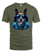 Cool Dog Sunglasses Biker T-Shirt - military green t-shirt on white background